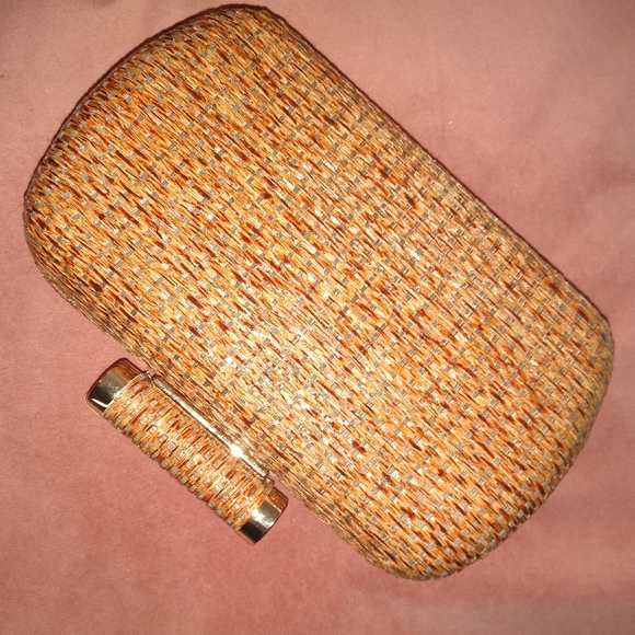 Rattan Hard Case Clutch Purse Brown Boho Woven Wicker Bag Crossbody Chain Strap - Picture 6 of 14